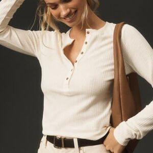 Anthropologie Pilcro Andie Ribbed Henley Top white